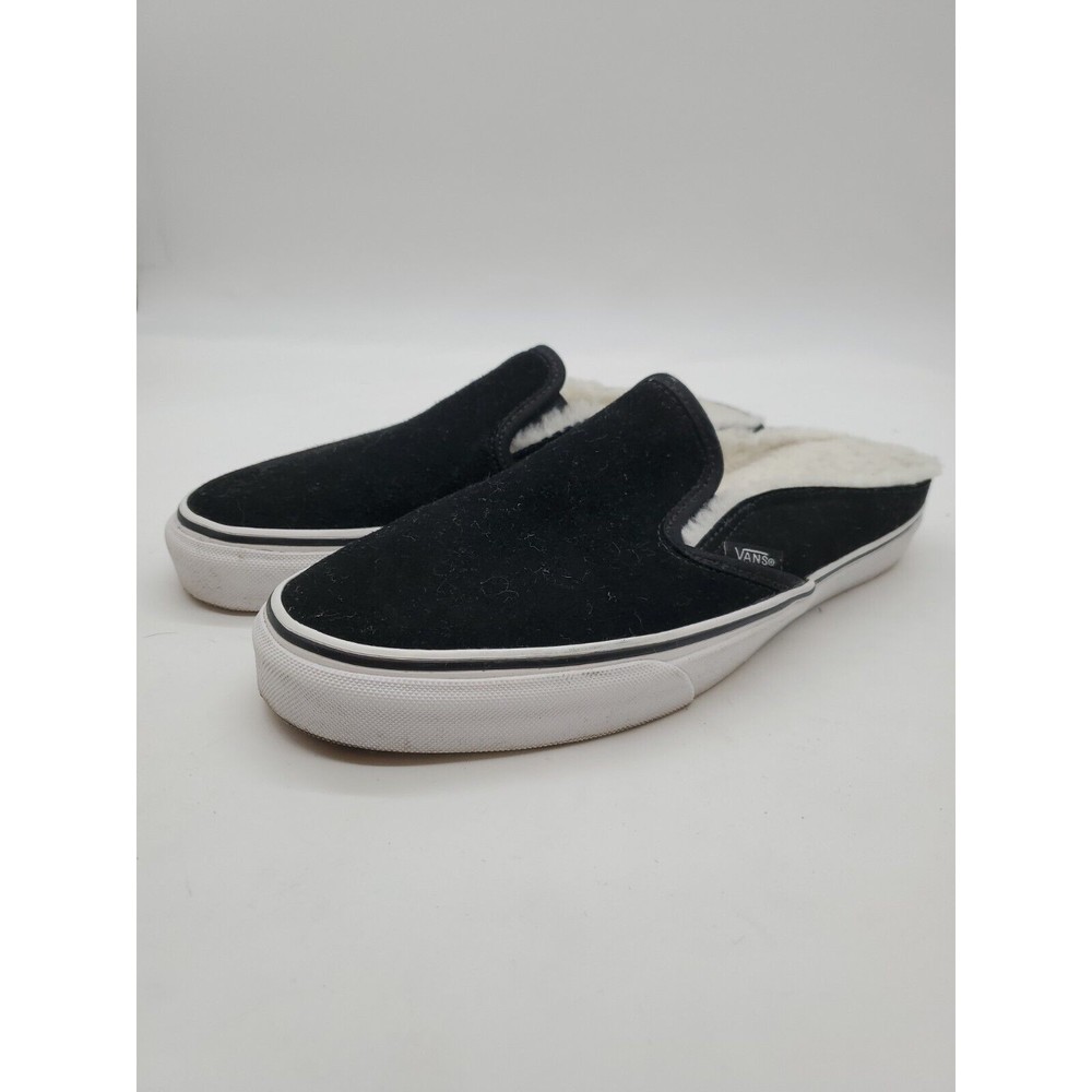 Men's Vans Sneakers Classic Mule Slip On Suede Sherpa Black White Size 10  USED